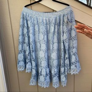 NWT Blue Off The Shoulder Floral Embroidery Dress